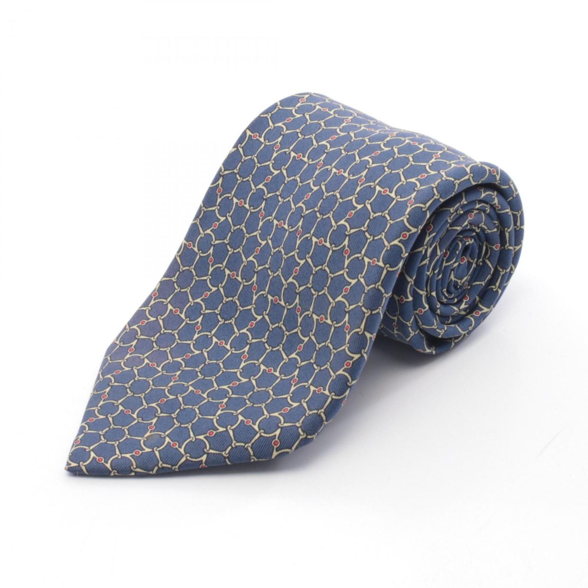 Herms Hermes Silk Tie, Men's, Navy Blue, 7384pa